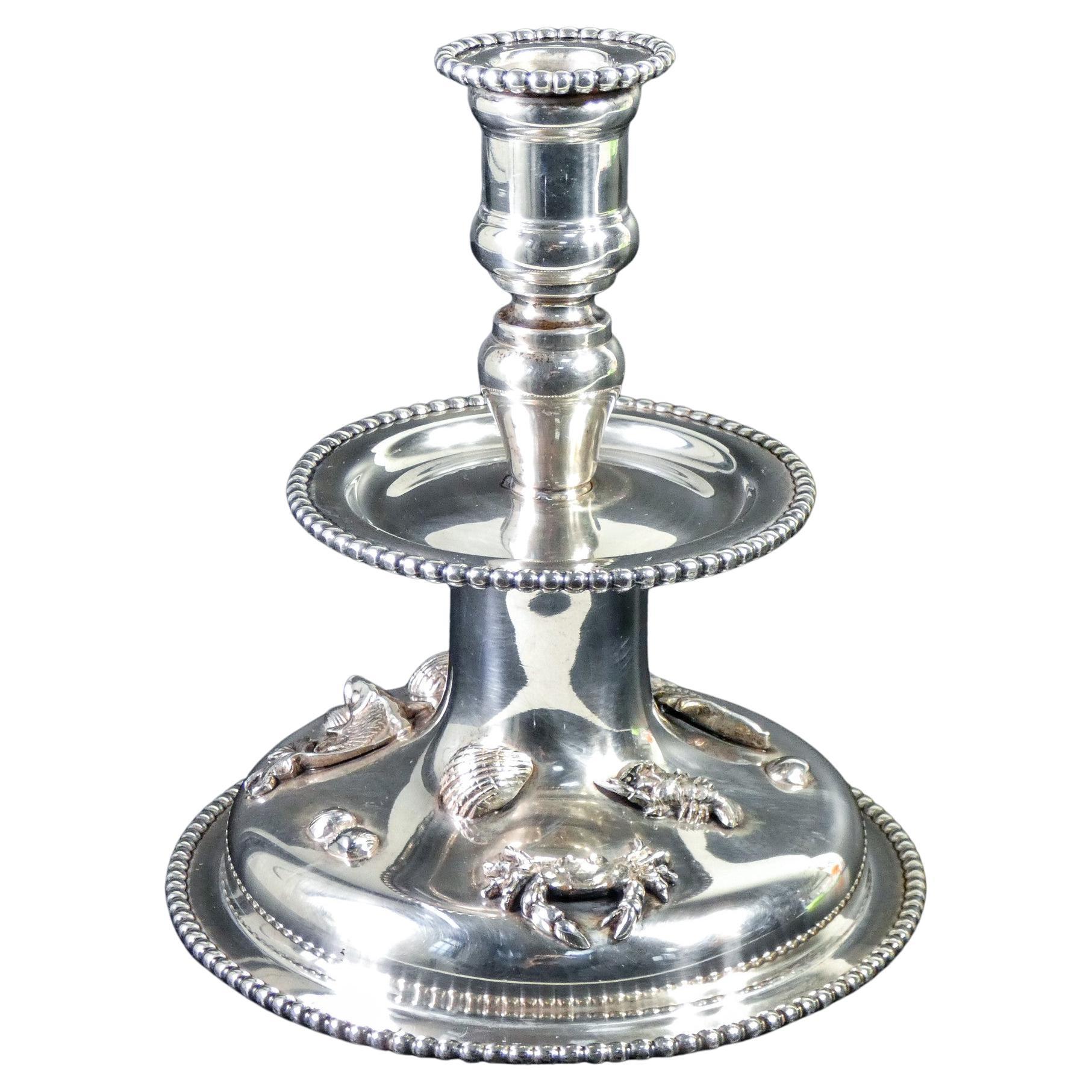 De Vecchi, Silver Candlestick with Small Sculptures of Marine Animals, Italy For Sale