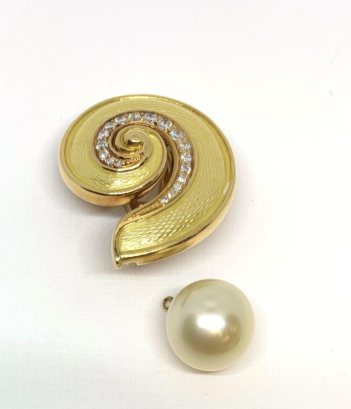 De Vroomen Diamond and Enamel Drop Earrings in Gold with Detachable Pearls 1
