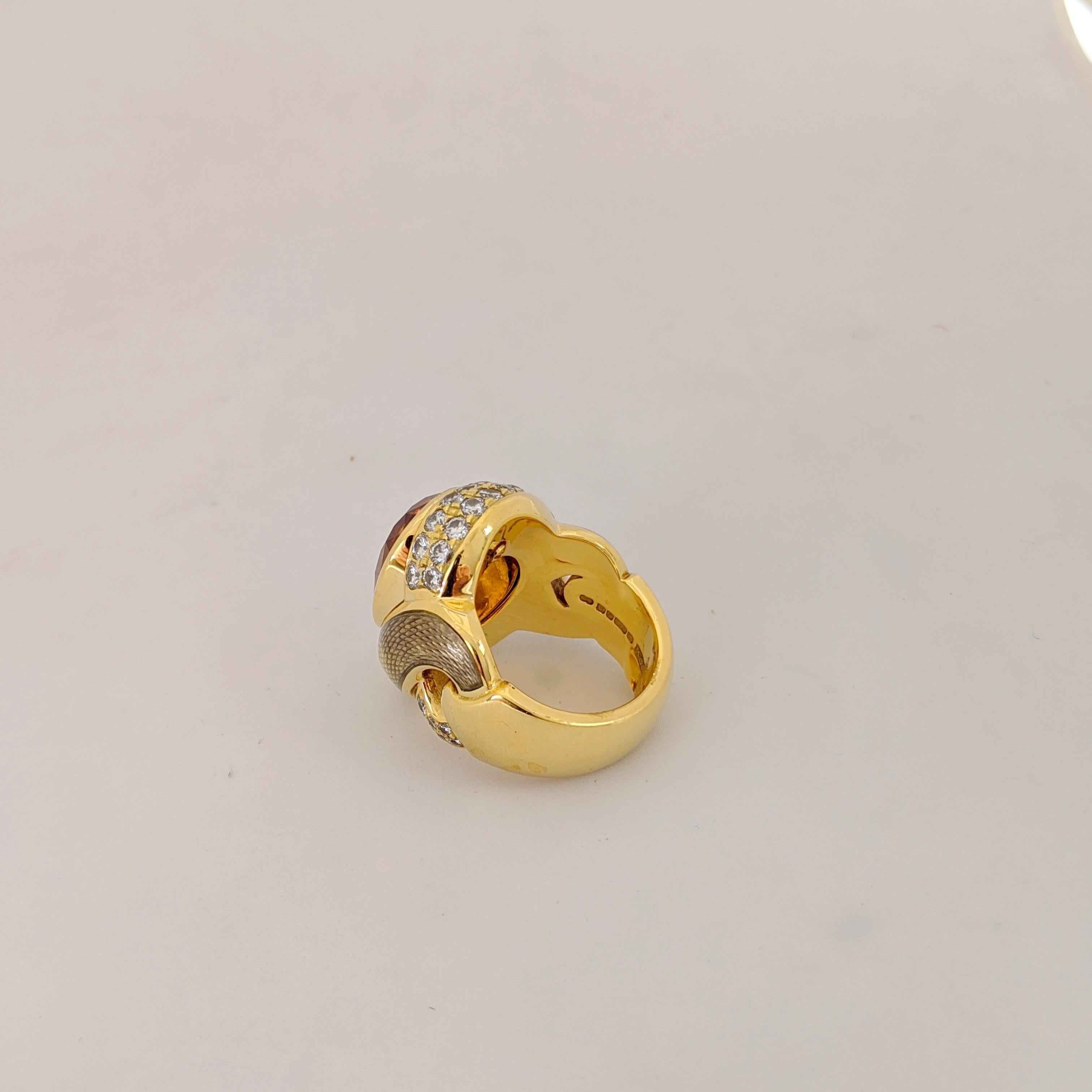 de Vroomen Ring aus 18 Karat Gelbgold, 10,77 Karat Citrin, Diamant und Emaille (Ovalschliff) im Angebot