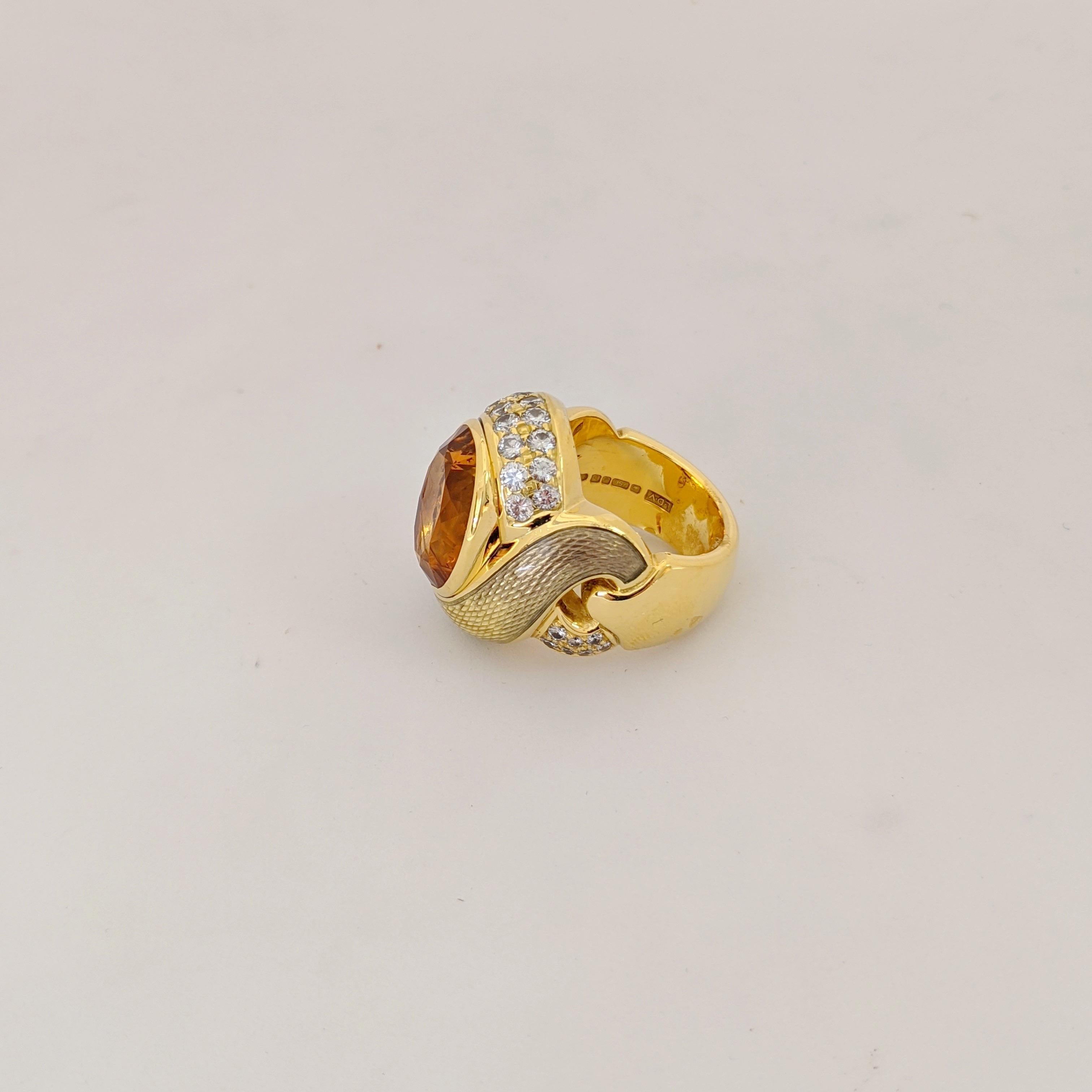 de Vroomen Ring aus 18 Karat Gelbgold, 10,77 Karat Citrin, Diamant und Emaille im Zustand „Neu“ im Angebot in New York, NY