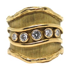 Vintage De Vroomen 18 Karat Yellow Gold and White Diamond 1979 Band Ring