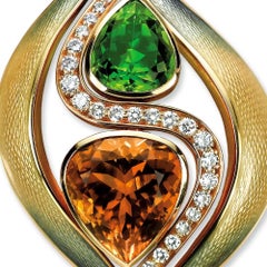 De Vroomen Broche de Esmalte de Oro de 18 Kilates con Citrino, Peridoto y Diamantes