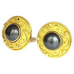 De Vroomen a Pair of Round Clip-On Earrings Hematite British Hallmarked 18 Karat