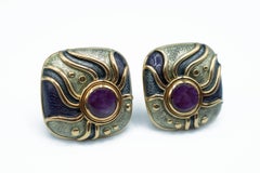 De Vroomen Amethyst & Enamel Earrings in 18ct Gold