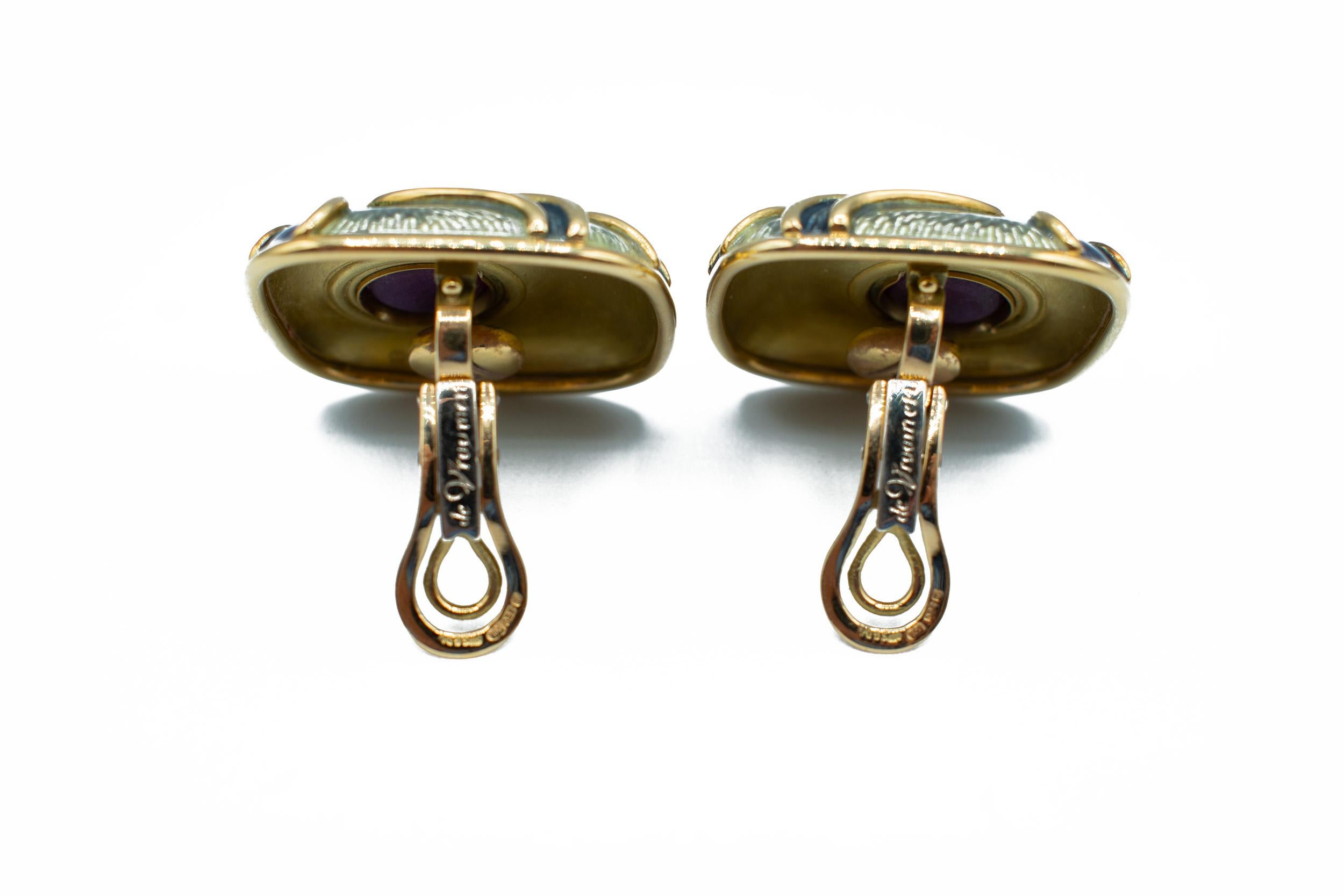 De Vroomen Boucles d'oreilles en or 18ct Améthyste et émail Unisexe en vente