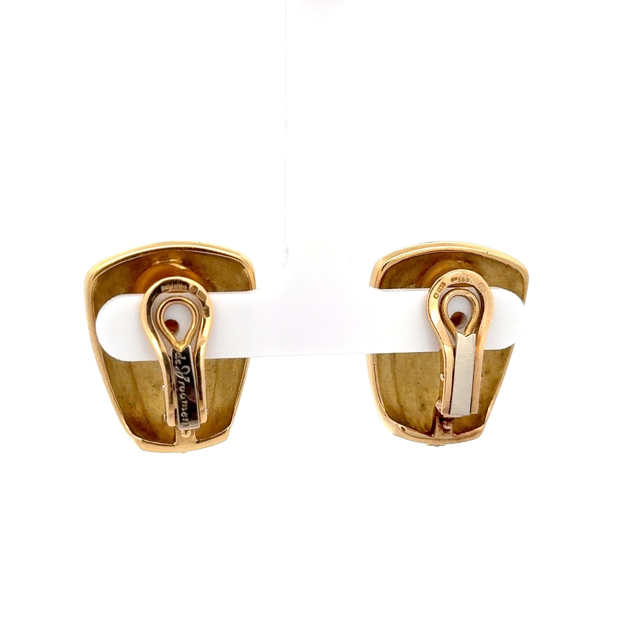 De las mujeres Pendientes De Vroomen Esmalte Azul Oro Amarillo 18K en venta