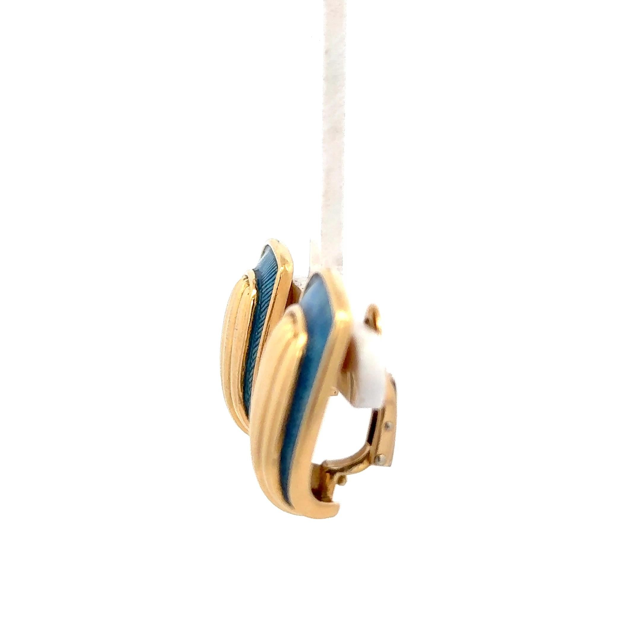 Pendientes De Vroomen Esmalte Azul Oro Amarillo 18K en venta 1