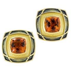 De Vroomen Citrine Enamel Yellow Gold Clip on Earrings