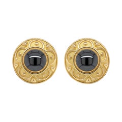 Vintage De Vroomen Hematite 18 Carat Yellow Gold Clip-On Earrings