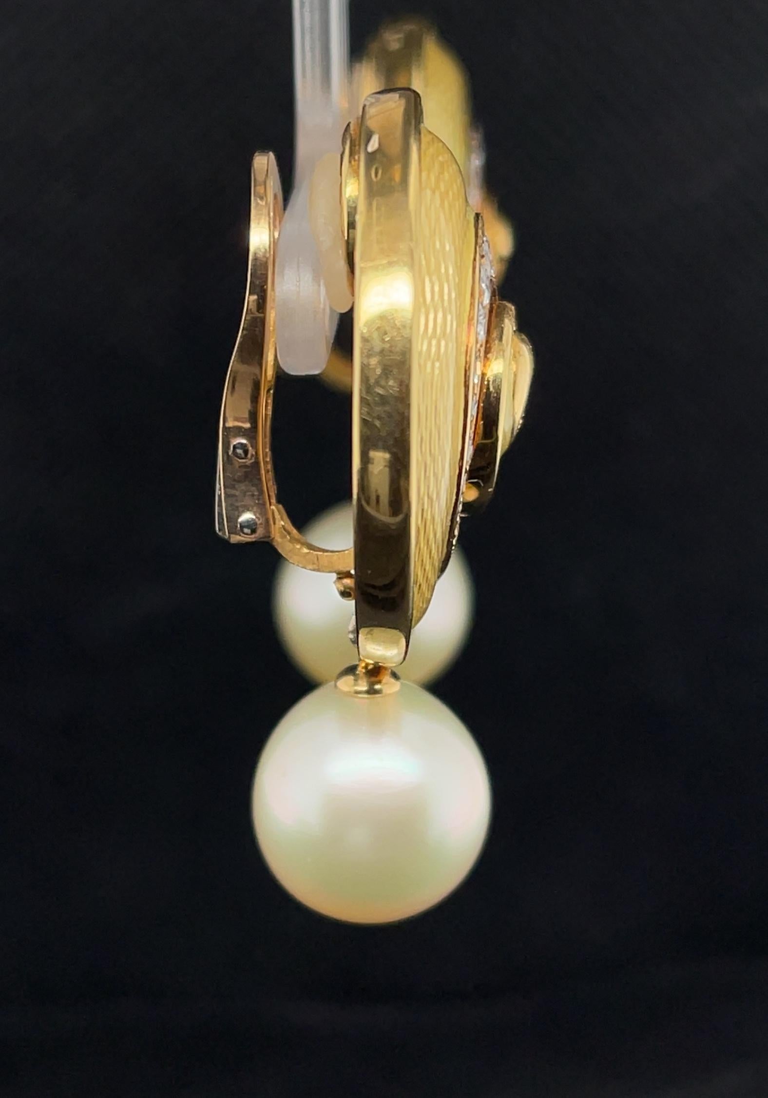 De Vroomen Diamond and Enamel Drop Earrings in Gold with Detachable Pearls 3
