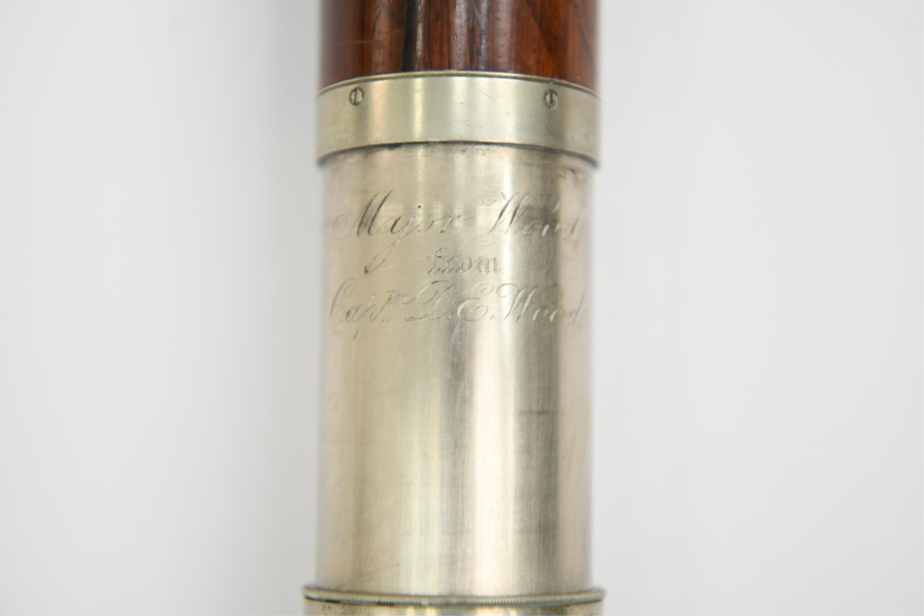 British D.E. Wood Inscribed Nautical Telescope & Compass with Rosewood Barrel, c. 1860s