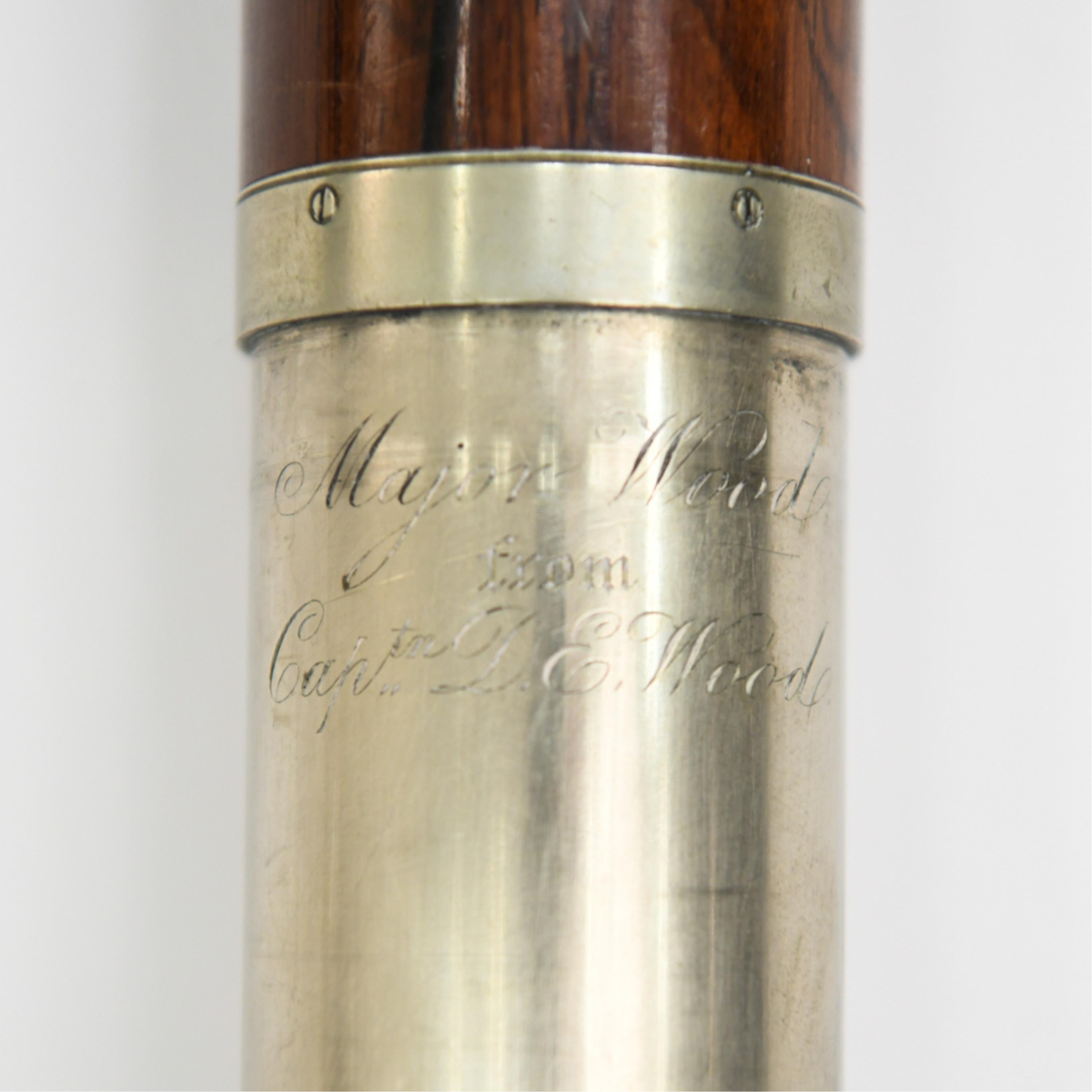 D.E. Wood Inscribed Nautical Telescope & Compass with Rosewood Barrel, c. 1860s In Good Condition In Norwalk, CT