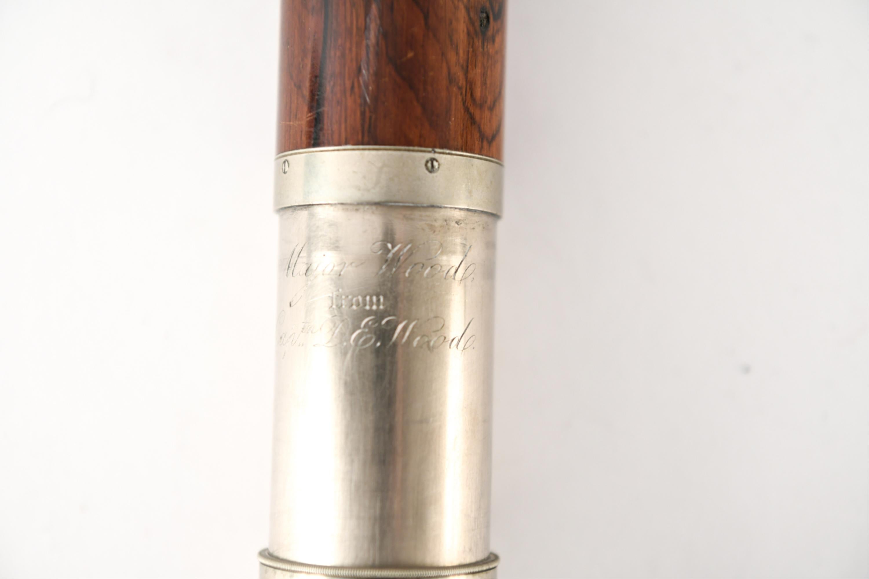 Metal D.E. Wood Inscribed Nautical Telescope & Compass with Rosewood Barrel, c. 1860s