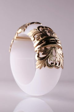 "Dea Collection”: Handcrafted Plexiglass Bracelet with Gold Plated Silver Leaves
