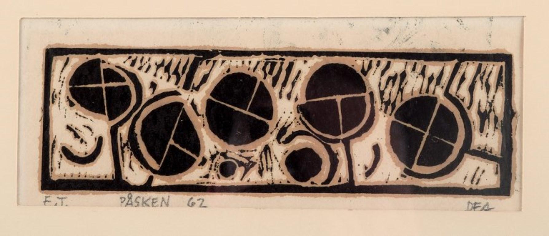 Modern Dea Trier Mørch, listed Danish artist. Woodcut on Japanese paper. Abstract motif
