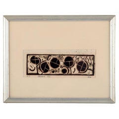 Dea Trier Mørch, listed Danish artist. Woodcut on Japanese paper. Abstract motif