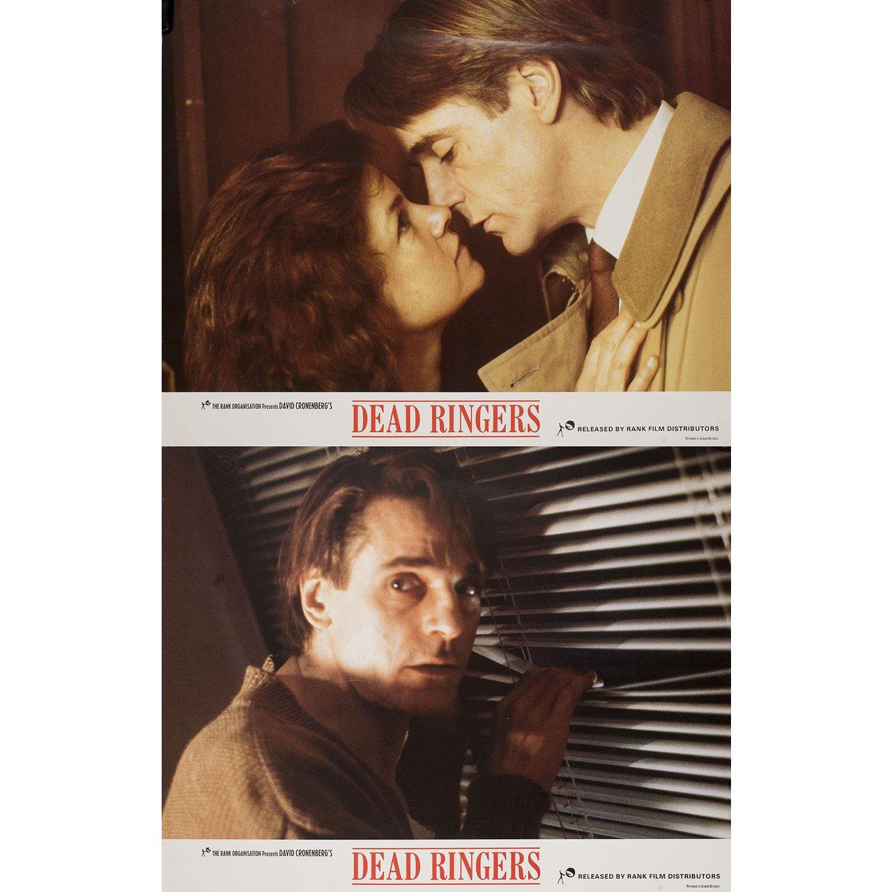 Original 1988 British lobby card set for the film Dead Ringers directed by David Cronenberg with Jeremy Irons / Genevieve Bujold / Heidi von Palleske / Barbara Gordon. Fine condition. Please note: the size is stated in inches and the actual size can