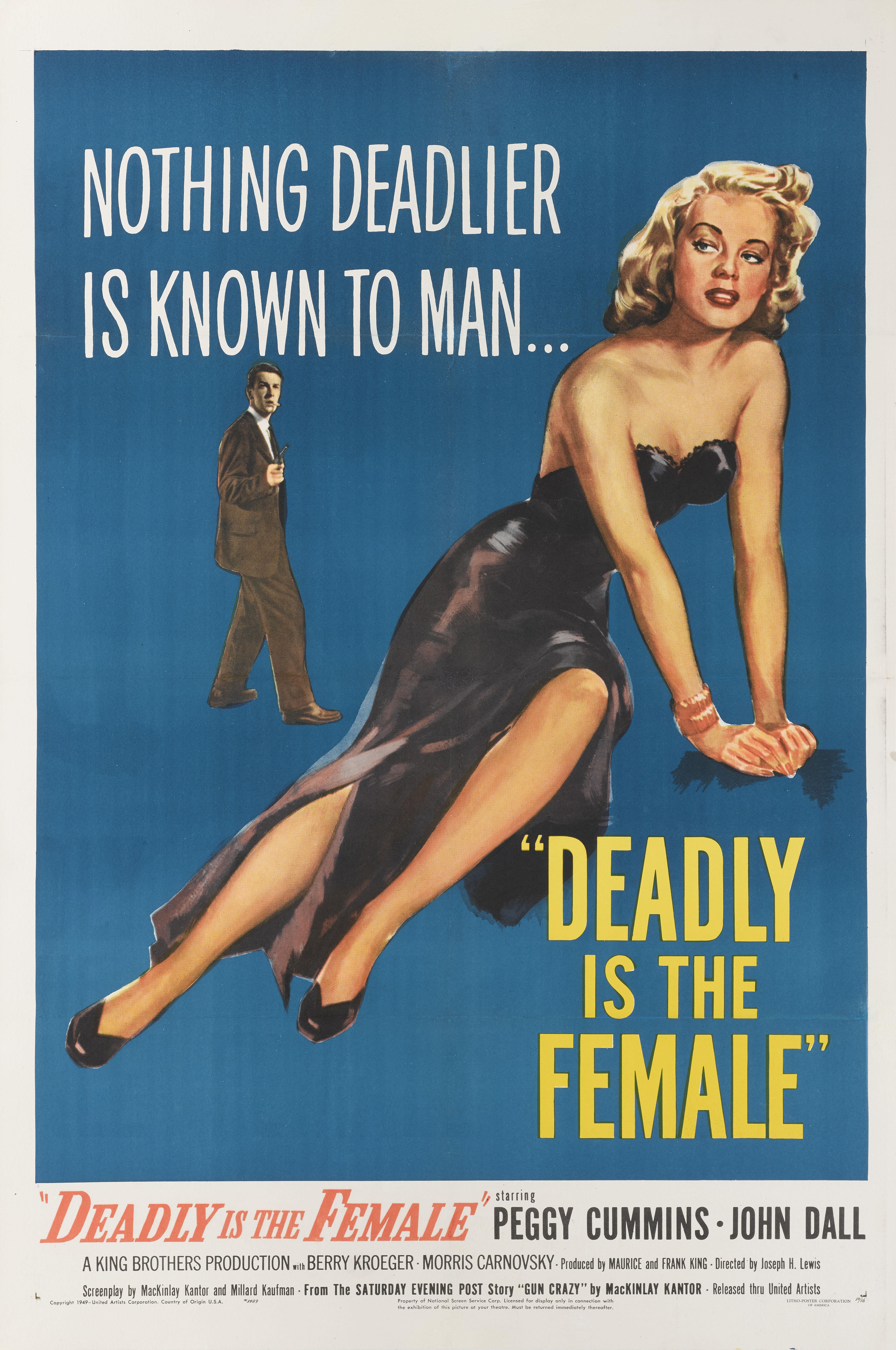 Original US-Filmplakat für den Film Tödlich ist die Frau von 1950.
Dieser amerikanische Film noir wurde unter der Regie von Joseph H. Lewis gedreht und zeigt Peggy Cummins und John Dall. Er erzählt die Geschichte eines waffenverrückten Ehepaars, das