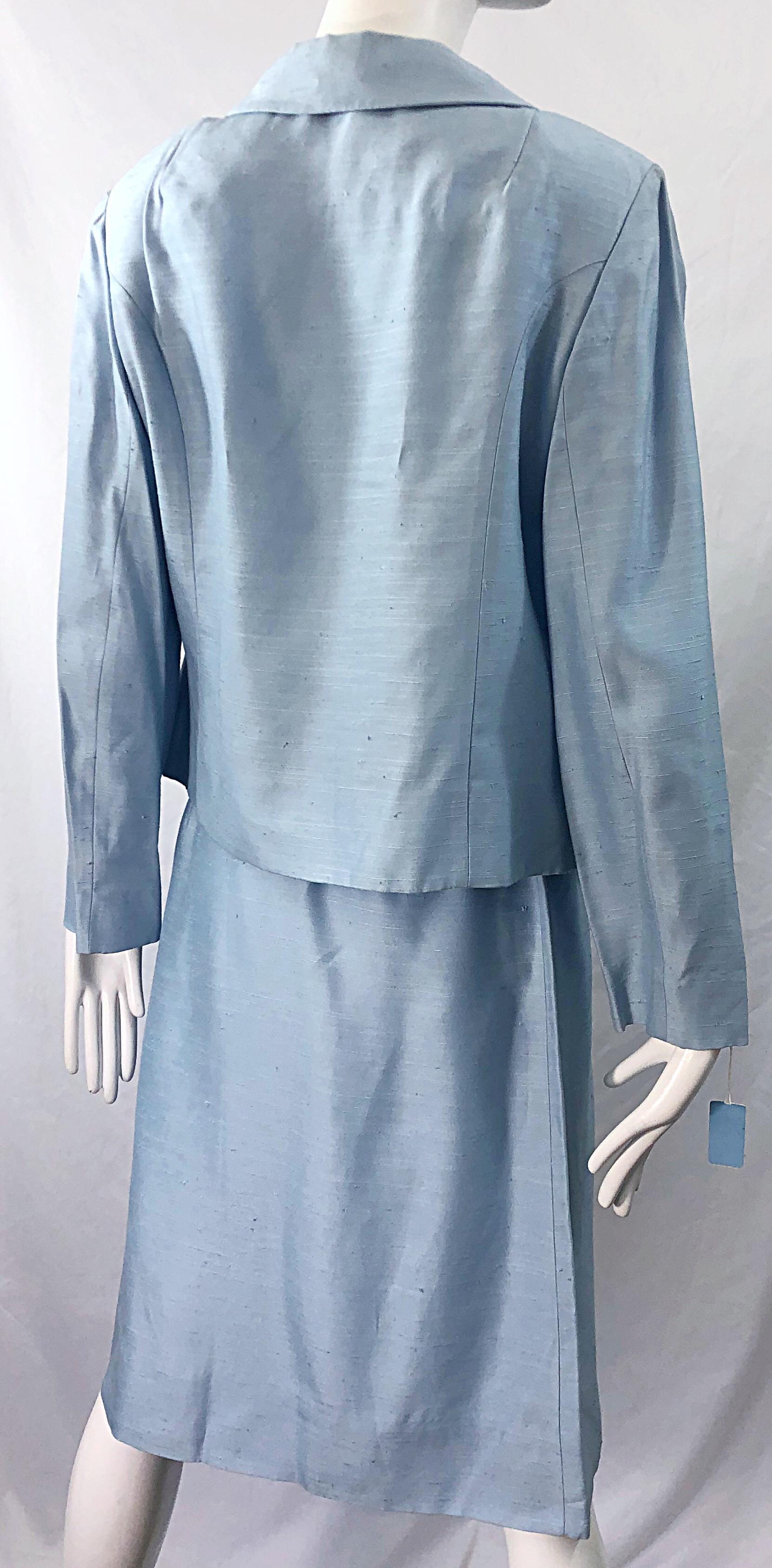 Deadstock 1960s Alvin Handmacher Light Blue Rhinestone Vintage 60s Skirt Suit For Sale 6