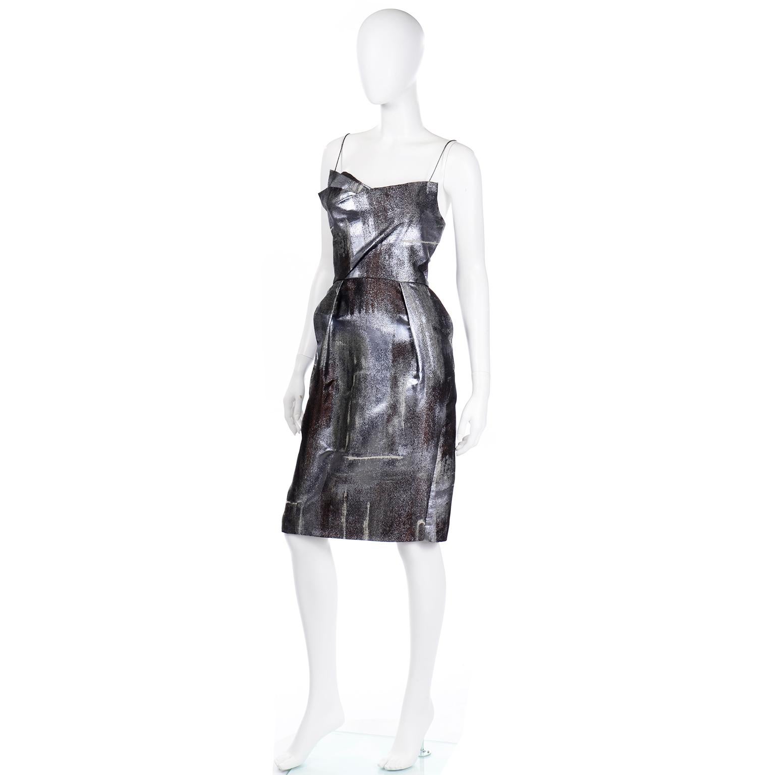 Women's Deadstock Bill Blass Fall 2008 Platinum Jacquard Evening Bustier Dress w Tag For Sale