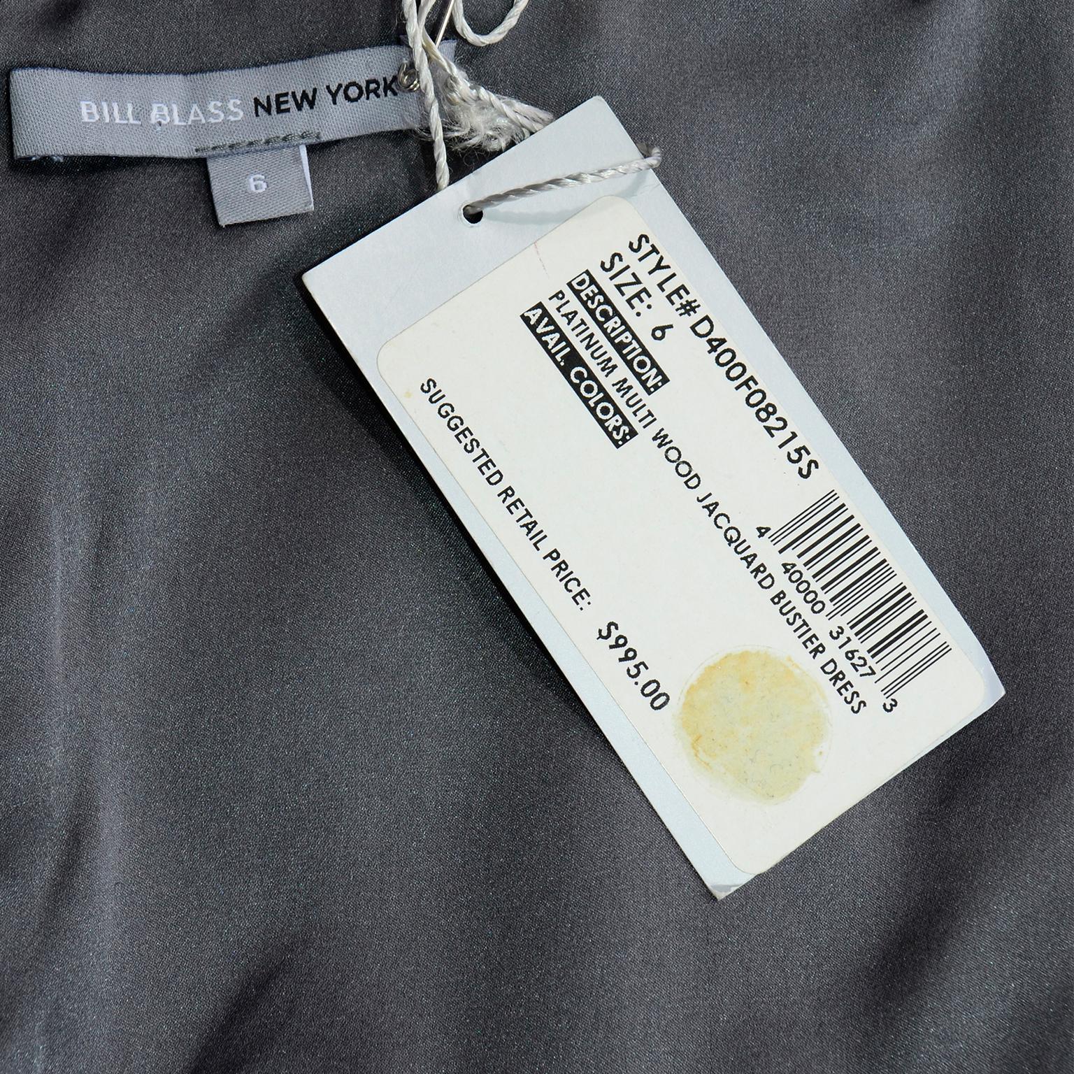 Bill Blass - Robe bustier de soirée en jacquard platine avec étiquette, en stock, automne 2008 en vente 3