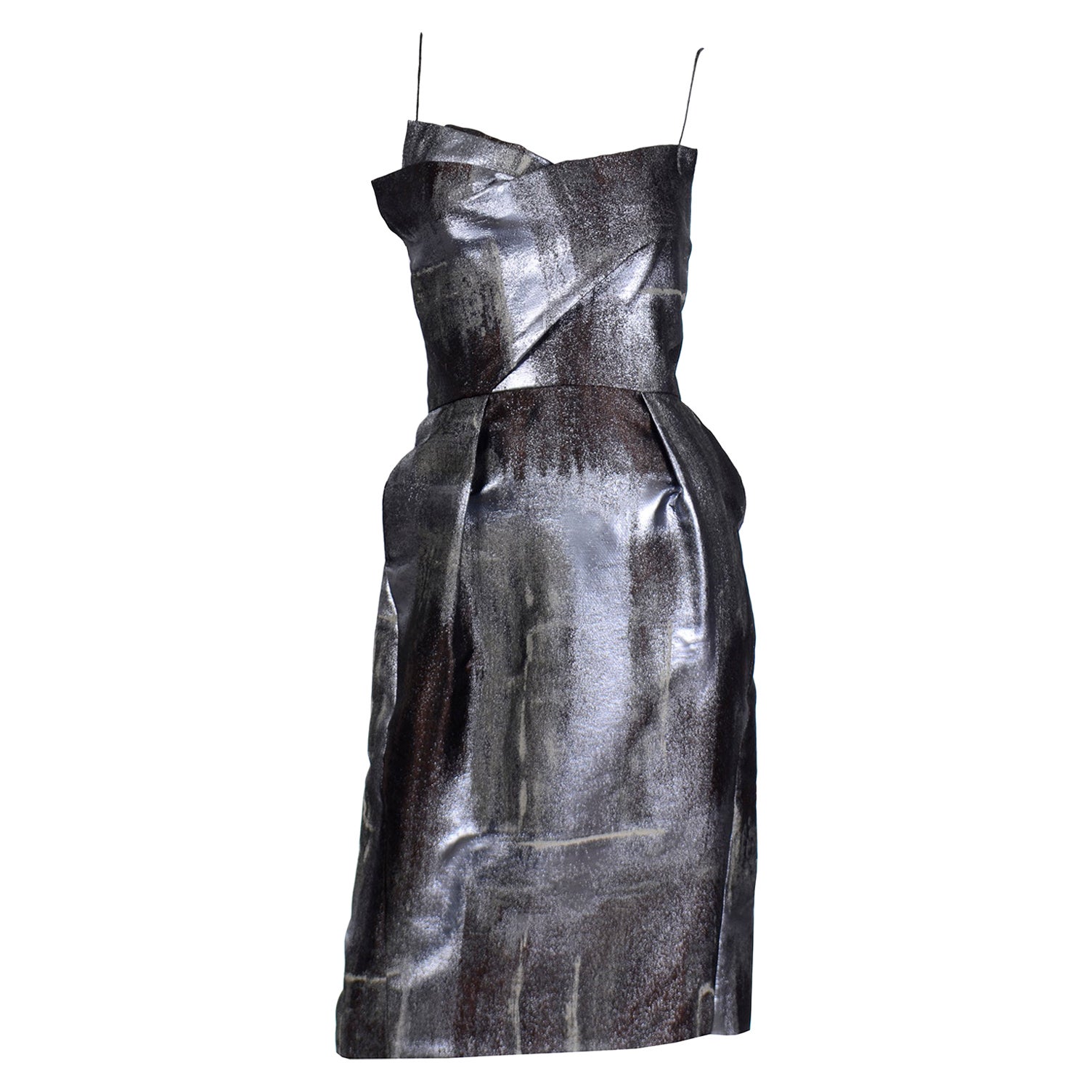 Bill Blass - Robe bustier de soirée en jacquard platine avec étiquette, en stock, automne 2008 en vente