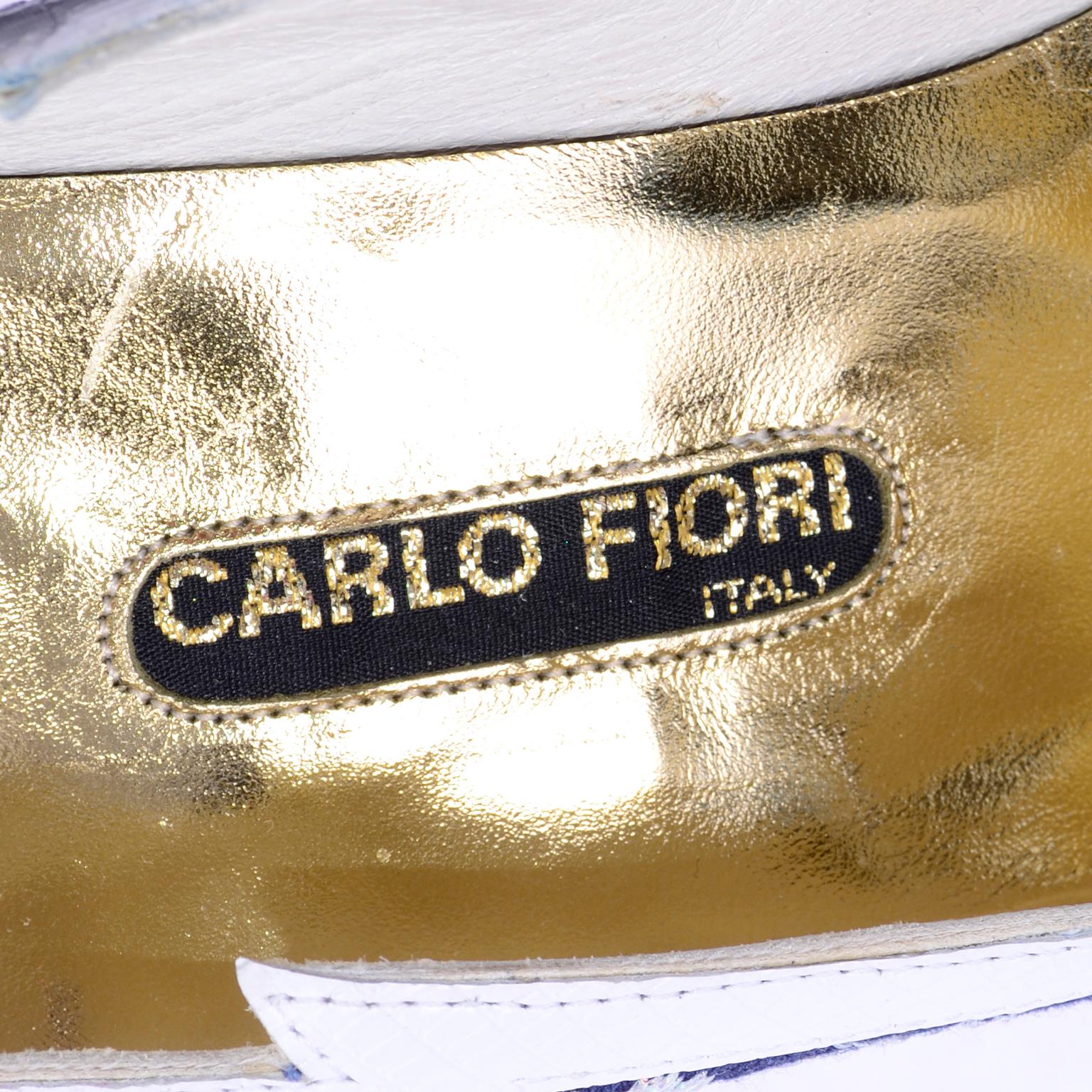 Carlo Fiori - Chaussures brodées bleu marine et blanc, en stock, non portées, taille 7B 5