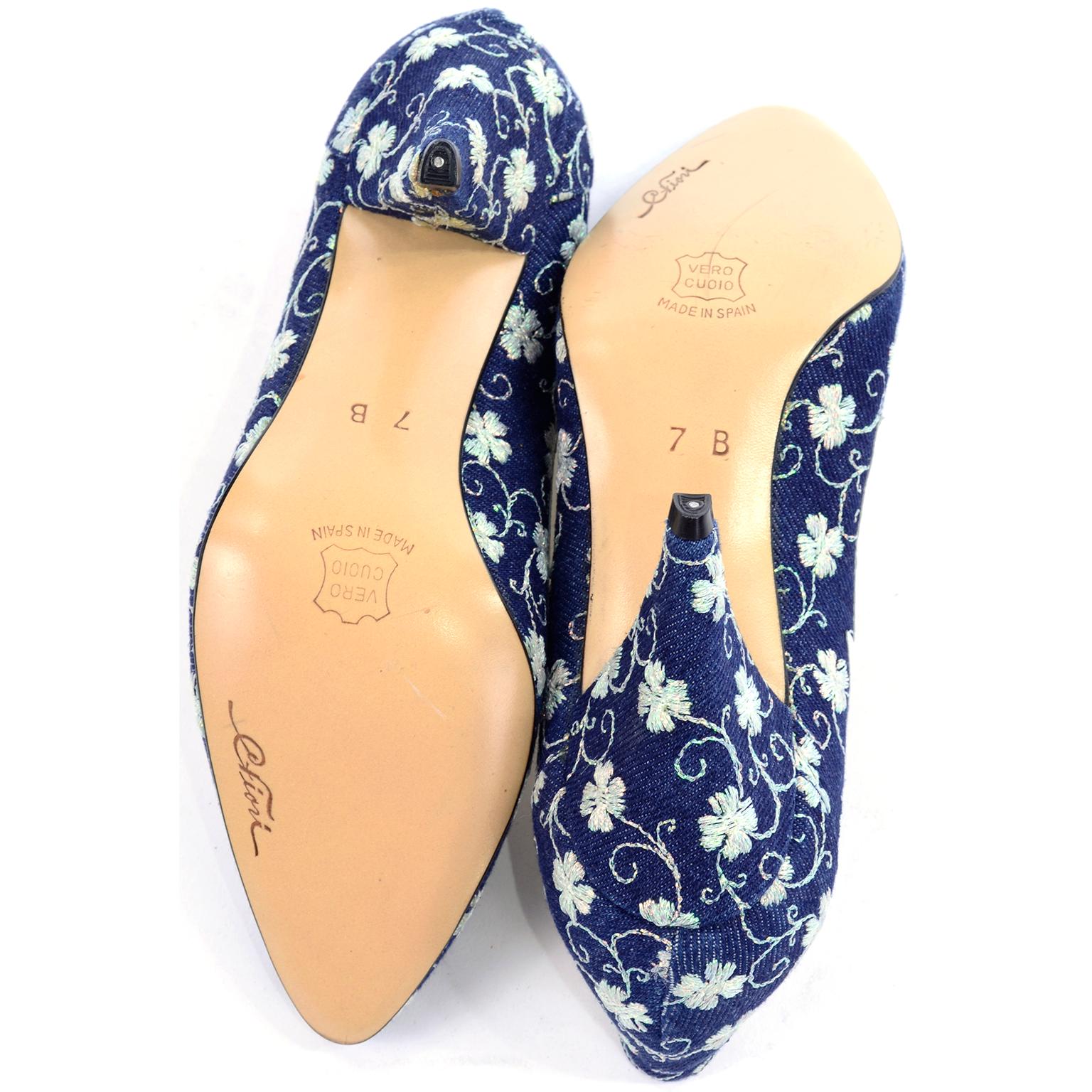 Deadstock Carlo Fiori Navy Blue & White Embroidered Shoes Unworn Size 7B 1