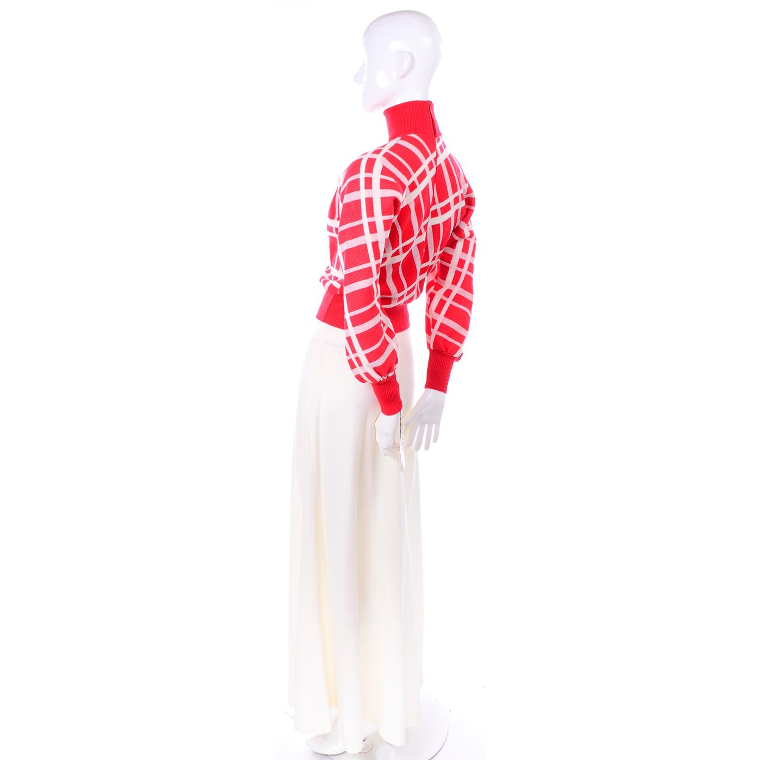 Beige Deadstock Crissa Italy Vintage 1970s Red & White Knit Maxi Skirt and Sweater Top