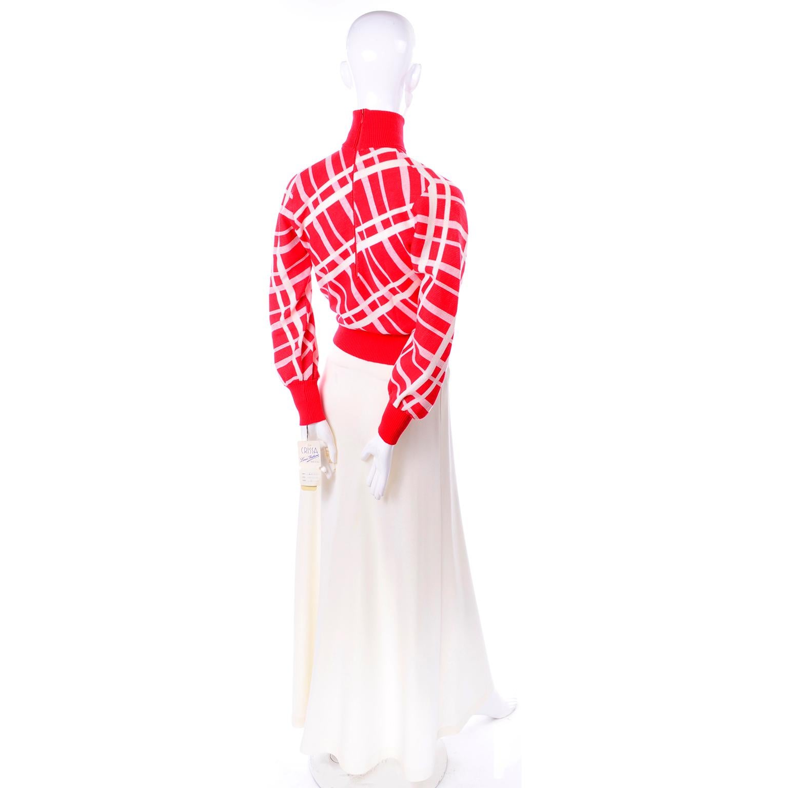 Women's Deadstock Crissa Italy Vintage 1970s Red & White Knit Maxi Skirt and Sweater Top