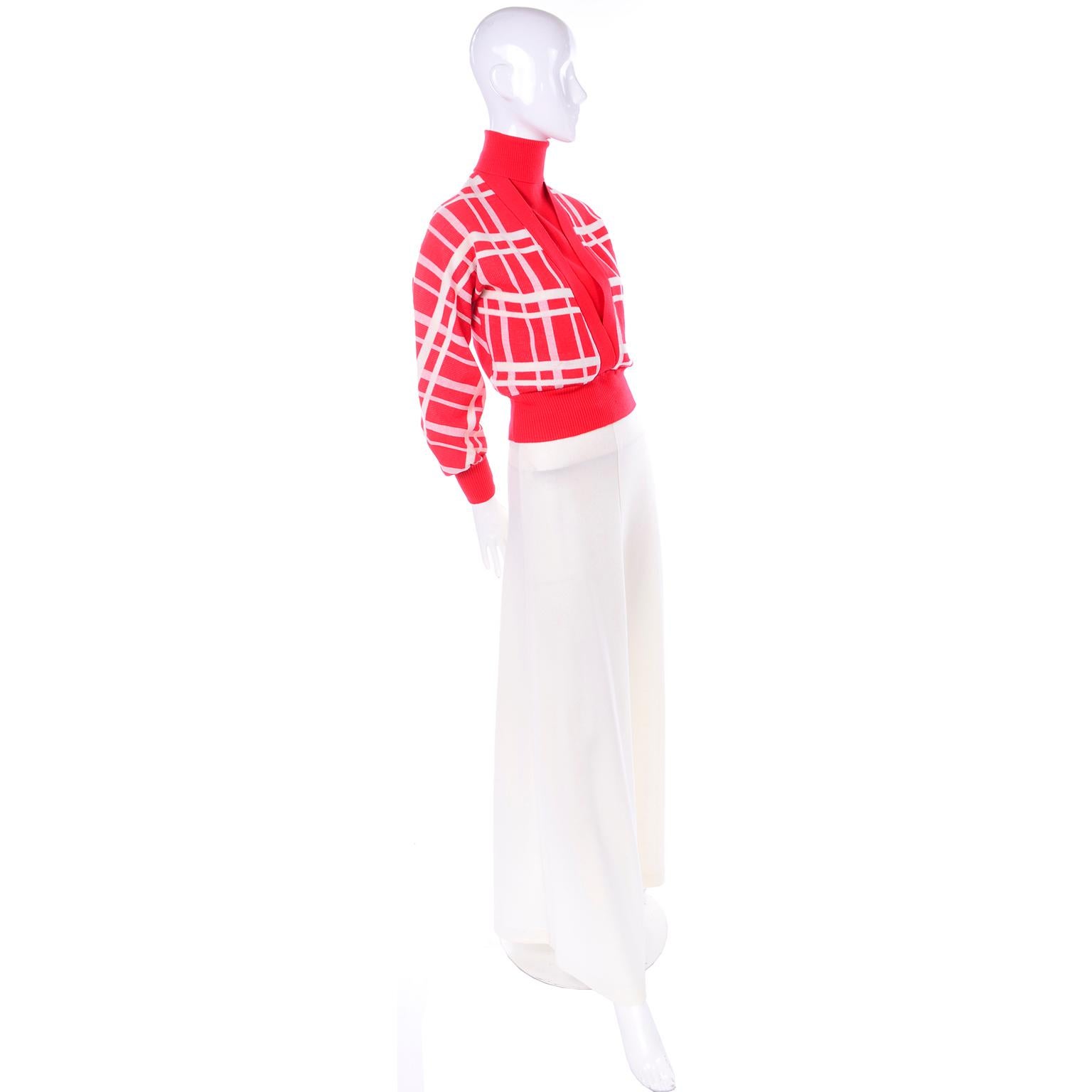 Deadstock Crissa Italy Vintage 1970s Red & White Knit Maxi Skirt and Sweater Top 1