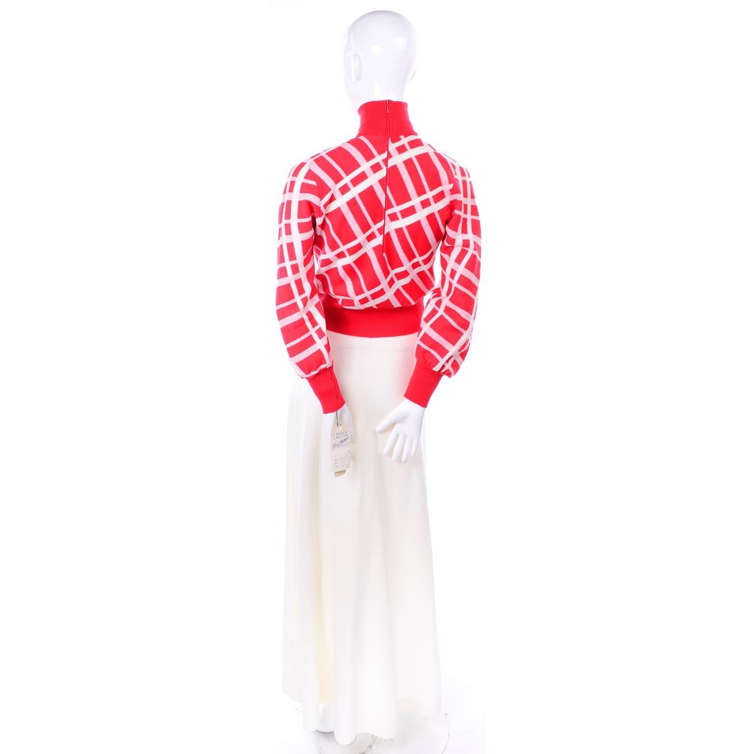 Deadstock Crissa Italy Vintage 1970s Red & White Knit Maxi Skirt and Sweater Top 2