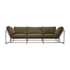 Dark Olive Heavy Canvas and Blackened Steel Sofa with Natural Leather Belts