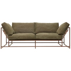 Dark Olive Heavy Canvas and Marbled Rust Two-Seat Sofa