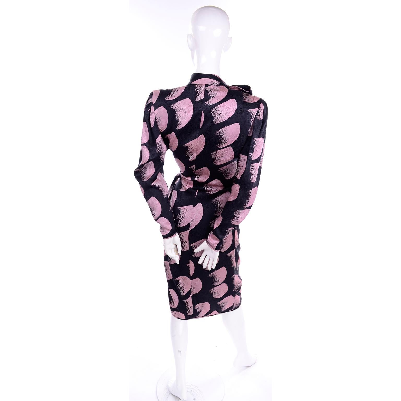 Deadstock Emanuel Ungaro Parallele Pink & Black Vintage Silk Wrap Dress w/ Tags In New Condition In Portland, OR