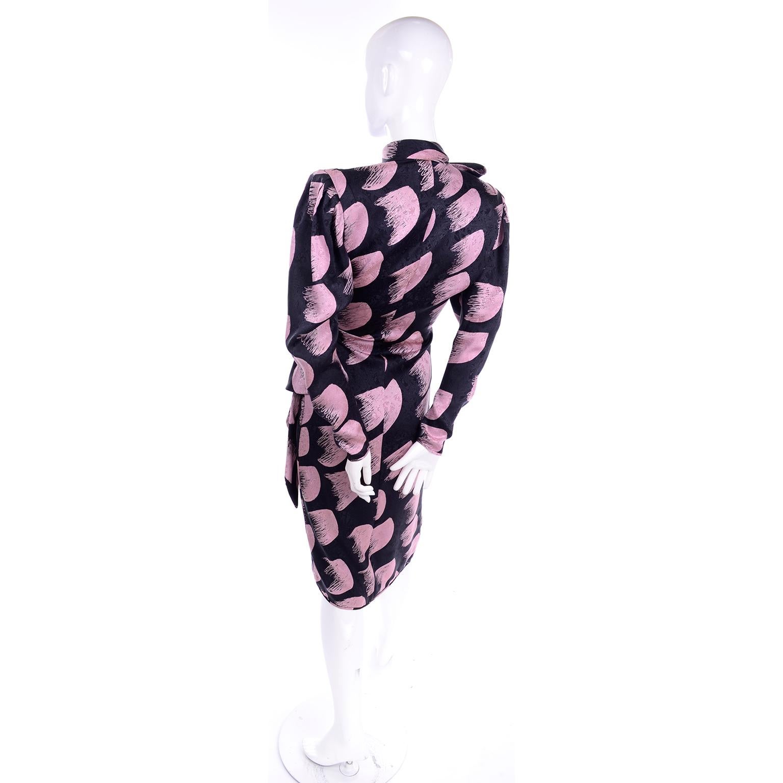 Women's Deadstock Emanuel Ungaro Parallele Pink & Black Vintage Silk Wrap Dress w/ Tags