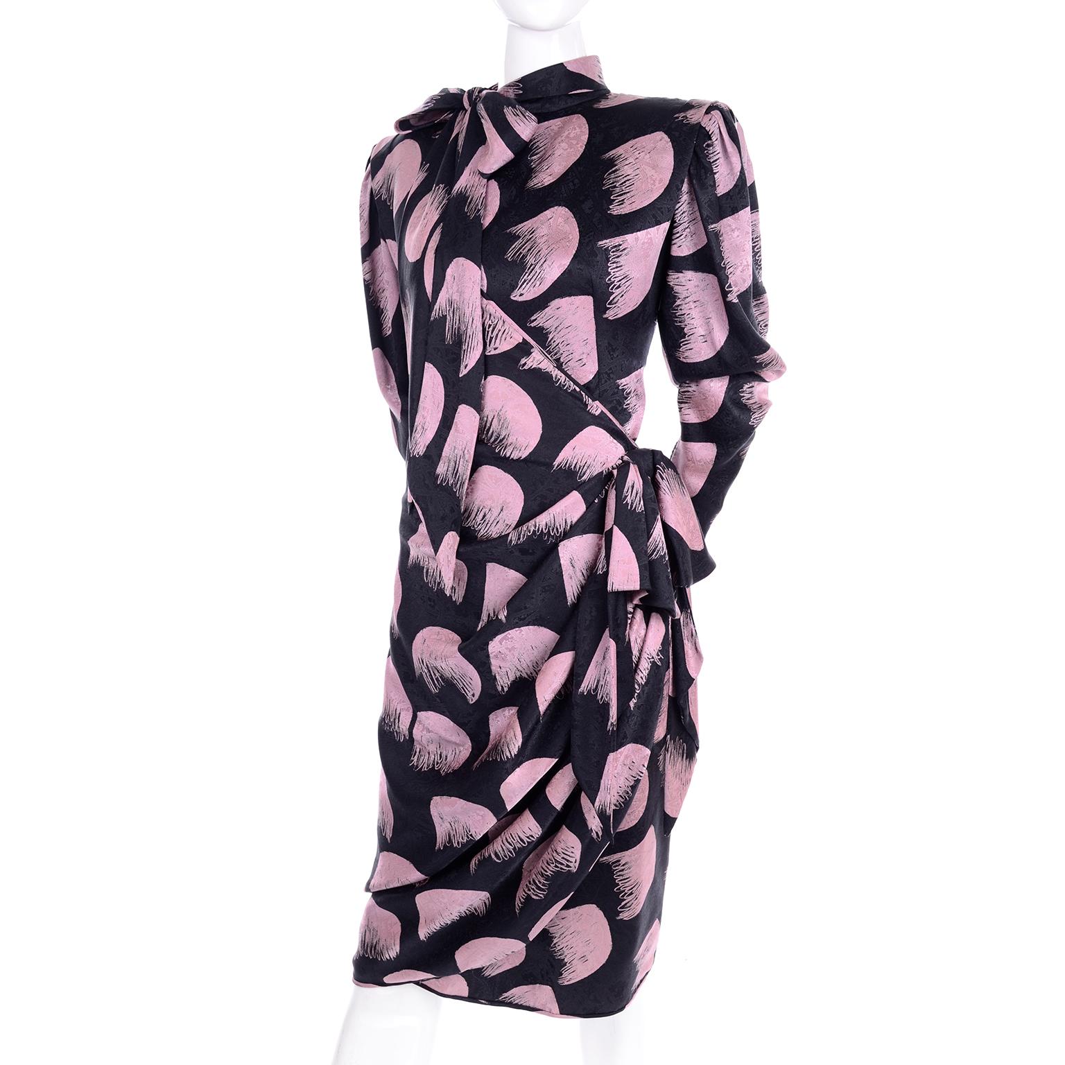 Deadstock Emanuel Ungaro Parallele Pink & Black Vintage Silk Wrap Dress w/ Tags 1