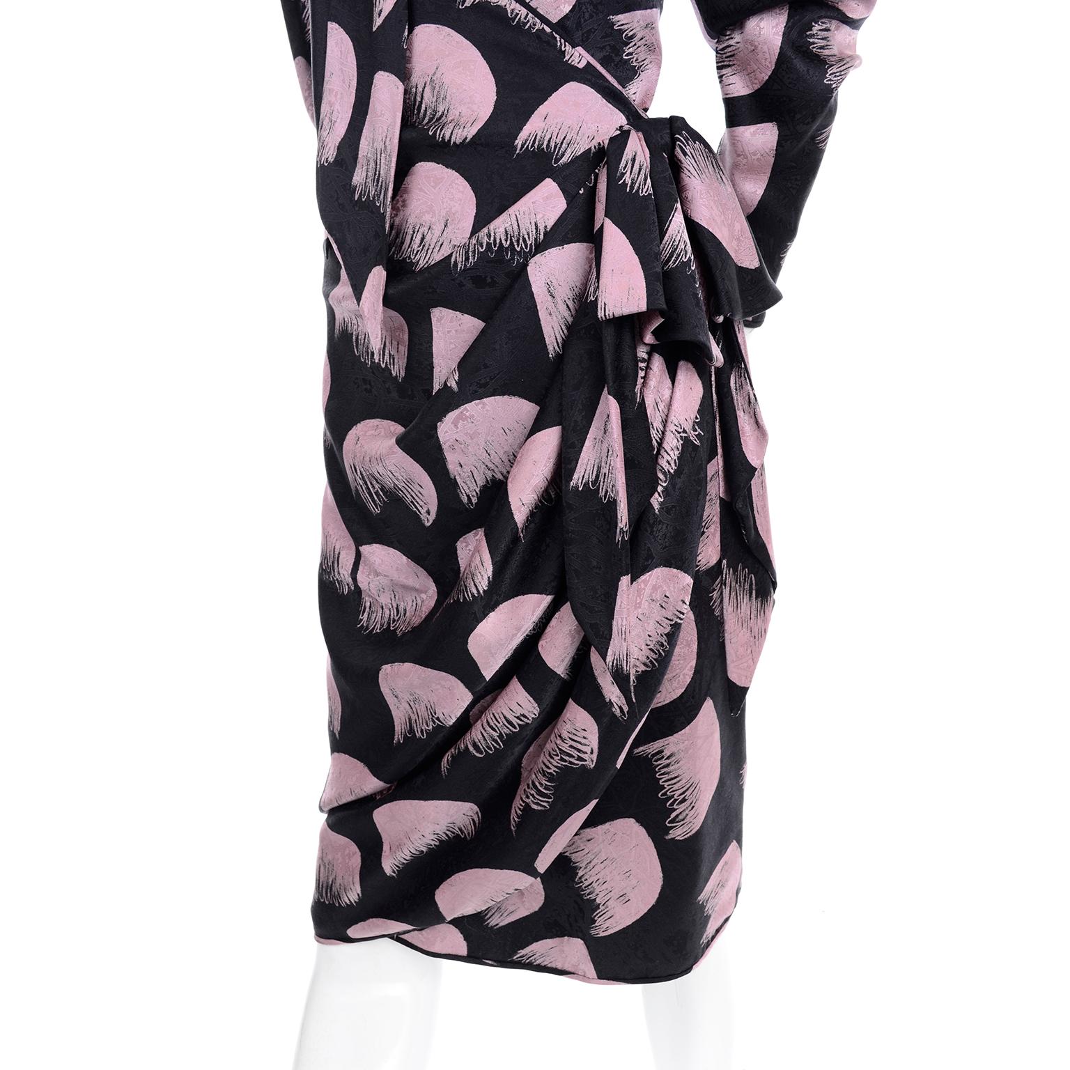 Deadstock Emanuel Ungaro Parallele Pink & Black Vintage Silk Wrap Dress w/ Tags 3