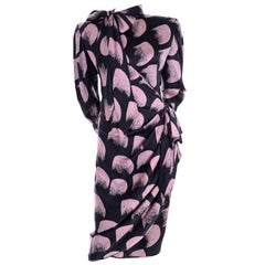 Deadstock Emanuel Ungaro Parallele Pink & Black Vintage Silk Wrap Dress w/ Tags