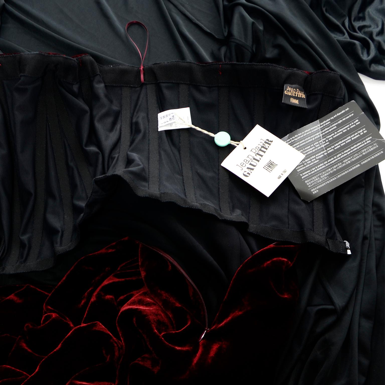 Deadstock Jean Paul Gaultier Red Velvet Evening Dress w Attached Black Coat 14