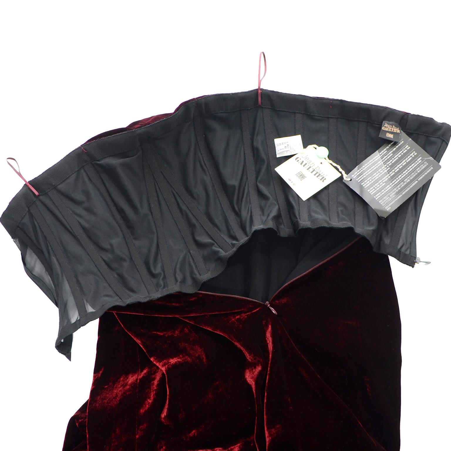 Deadstock Jean Paul Gaultier Red Velvet Evening Dress w Attached Black Coat 15
