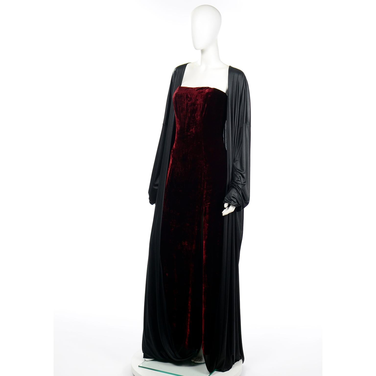 Deadstock Jean Paul Gaultier Red Velvet Evening Dress w Attached Black Coat 5