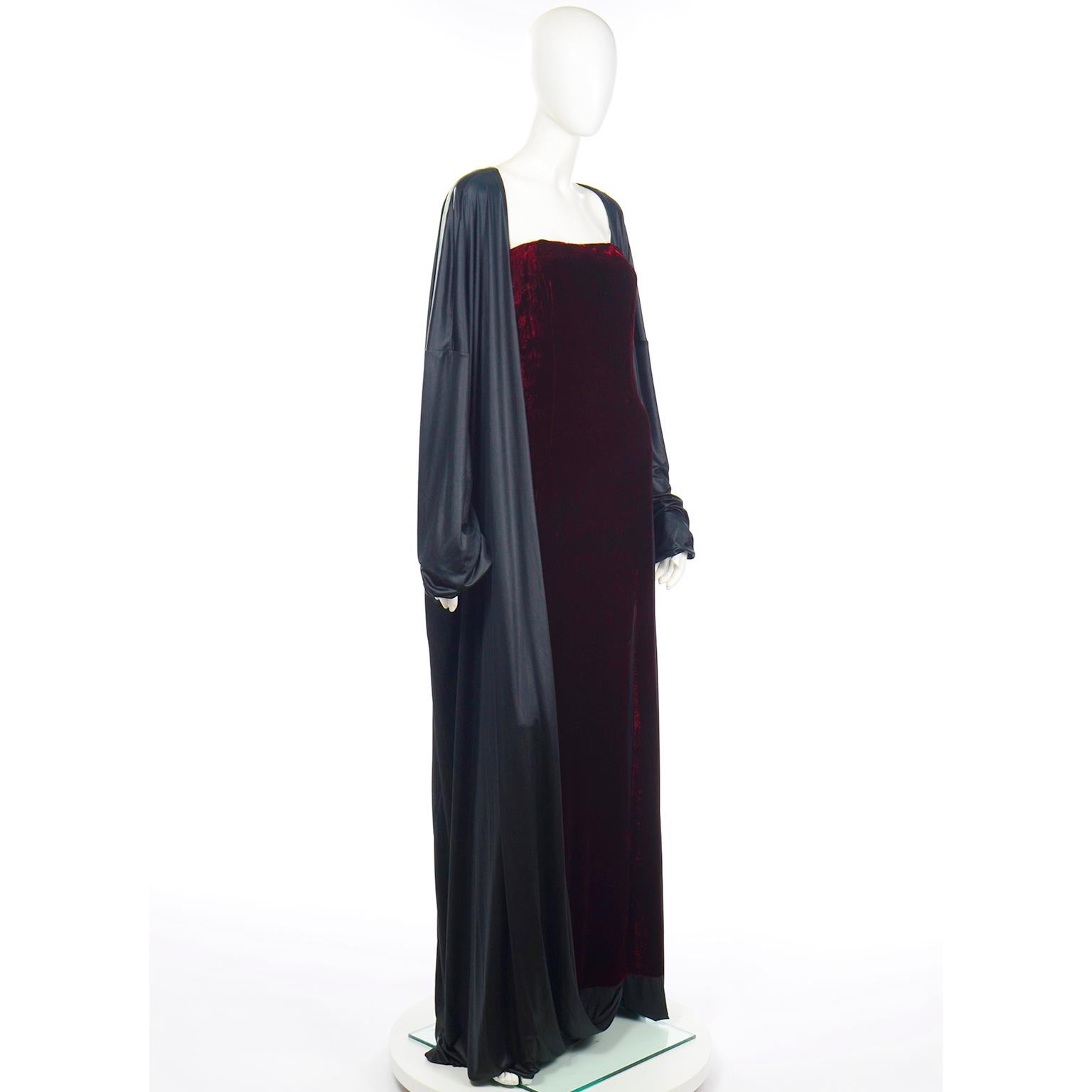 Deadstock Jean Paul Gaultier Red Velvet Evening Dress w Attached Black Coat 7