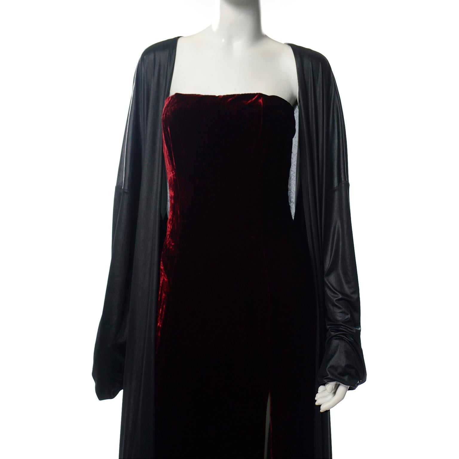 Deadstock Jean Paul Gaultier Red Velvet Evening Dress w Attached Black Coat 9