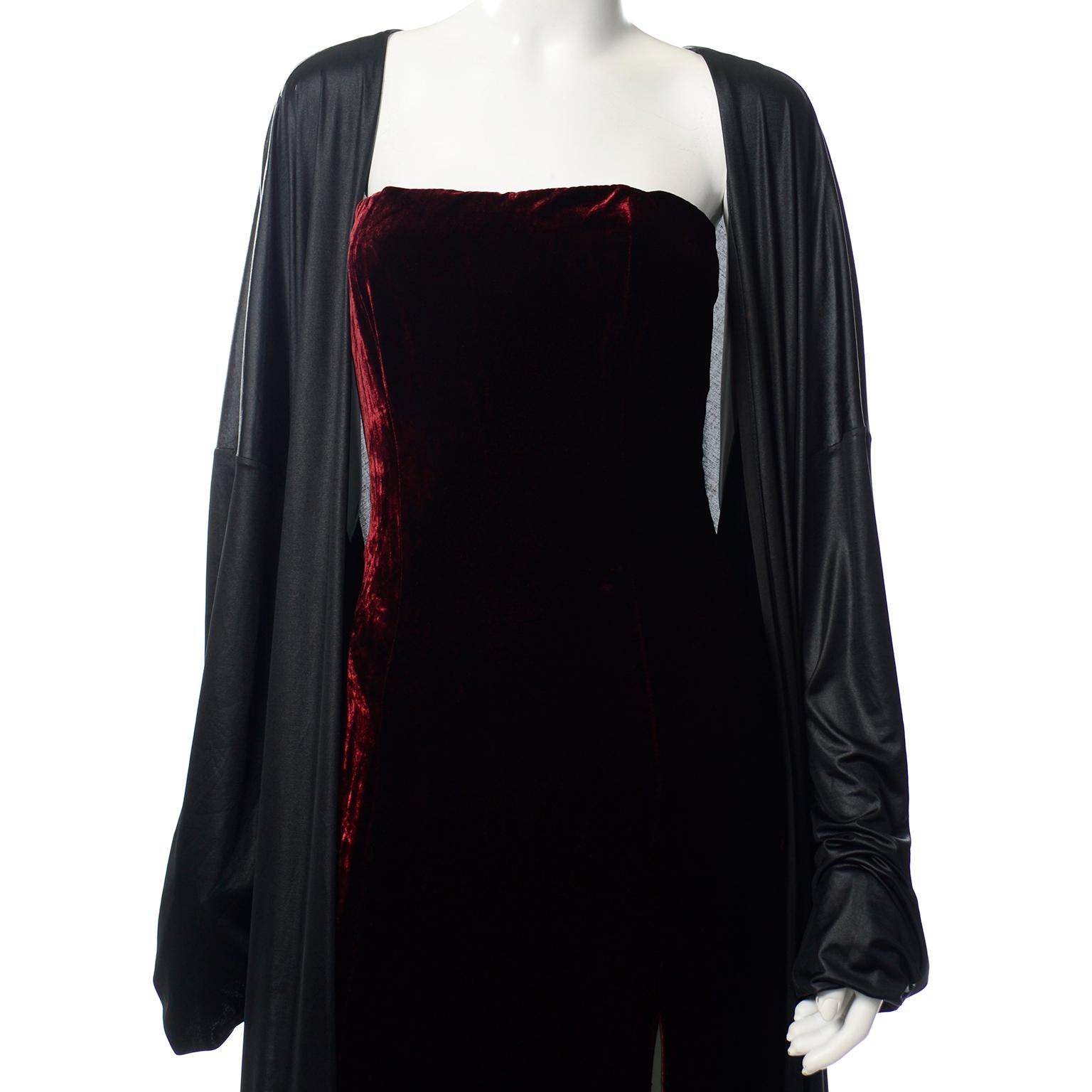 Deadstock Jean Paul Gaultier Red Velvet Evening Dress w Attached Black Coat 10