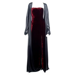 Deadstock Jean Paul Gaultier Red Velvet Evening Dress w Attached Black Coat