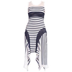 2000S Jean Paul Gaultier Blue & White Poly/Cotton Stretch Sailor Stripe Dress