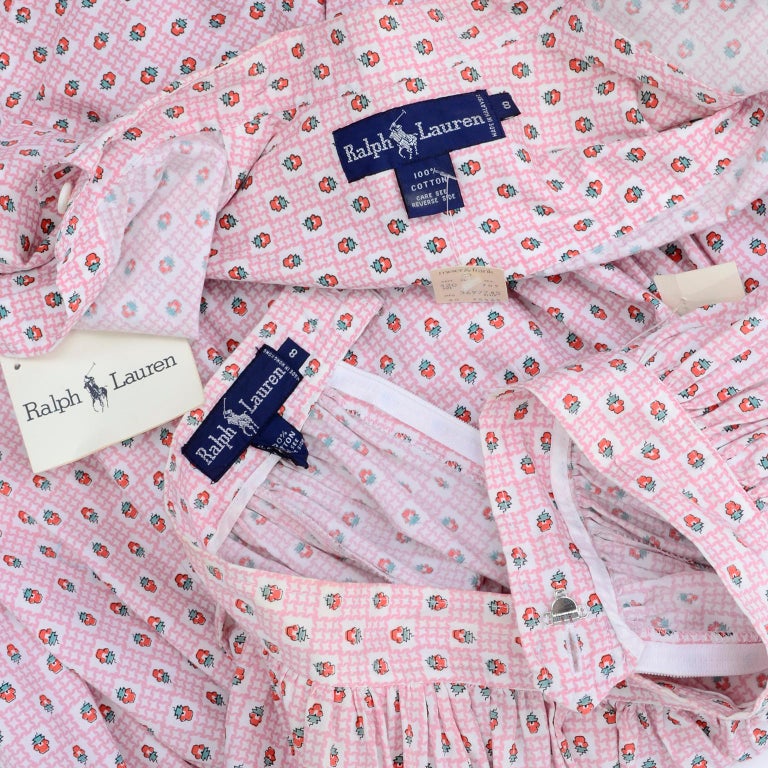 Deadstock New w Tags Vintage Ralph Lauren Pink Floral 2 pc Dress Skirt &  Blouse