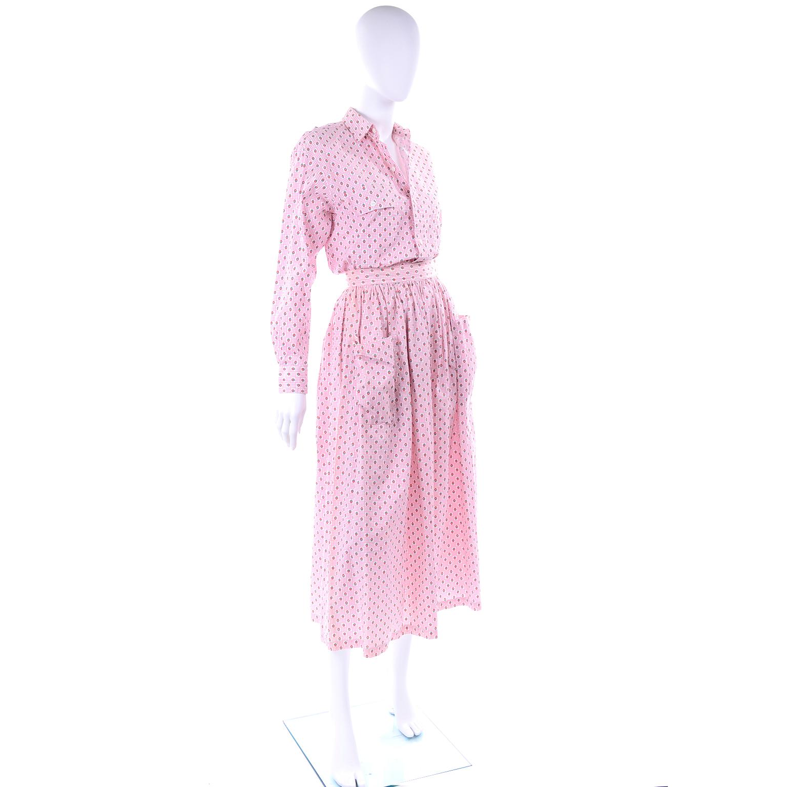 Women's Deadstock New w Tags Vintage Ralph Lauren Pink Floral 2 pc Dress Skirt & Blouse For Sale