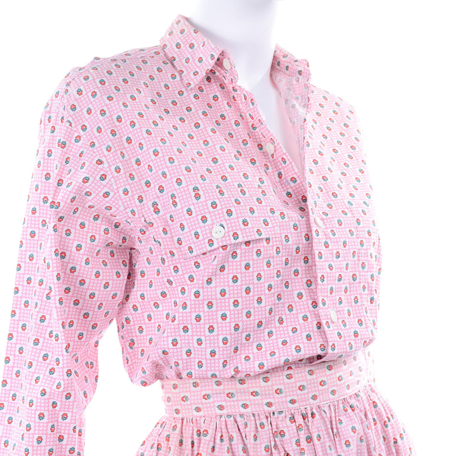 Deadstock New w Tags Vintage Ralph Lauren Pink Floral 2 pc Dress Skirt & Blouse For Sale 2